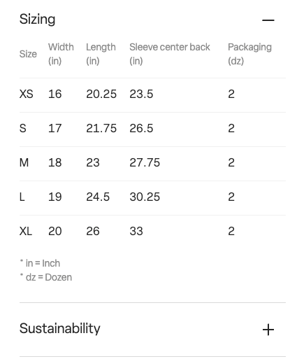 Size chart for custom hoodies in Canada, showing XS to XL measurements in width, length, and sleeve for CZORZ personalized hoodie collection